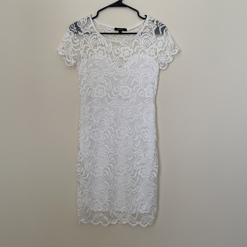 White Lace Scallop Hem Dress